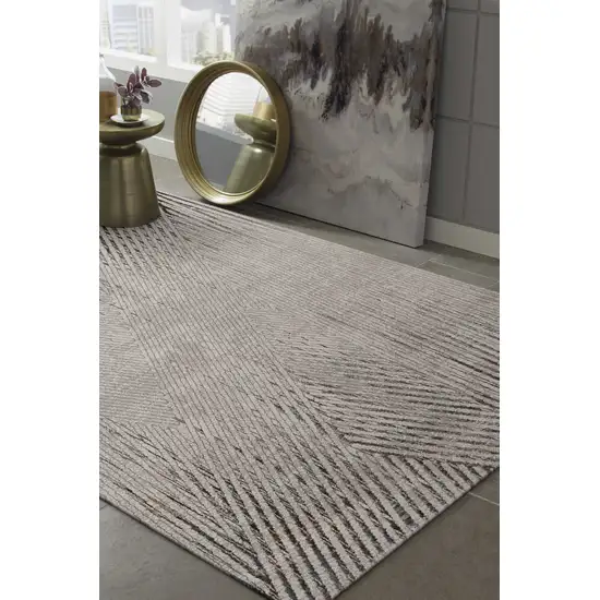 Ivory Grey Machine Woven Geometric Lines Indoor Area Rug Photo 2