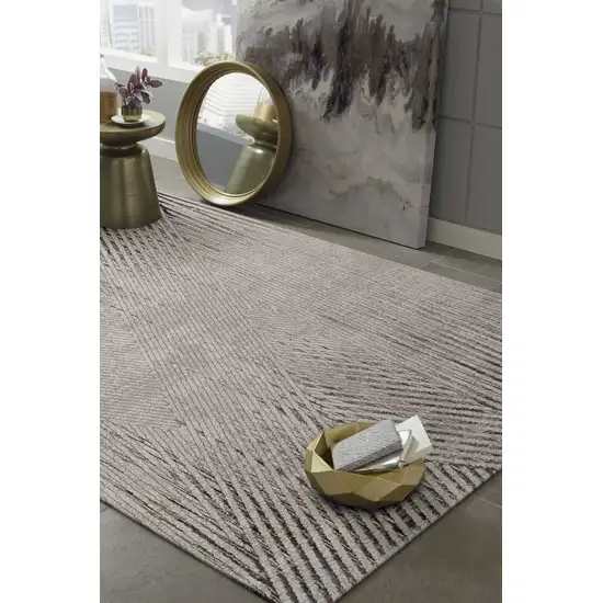 Ivory Grey Machine Woven Geometric Lines Indoor Area Rug Photo 3