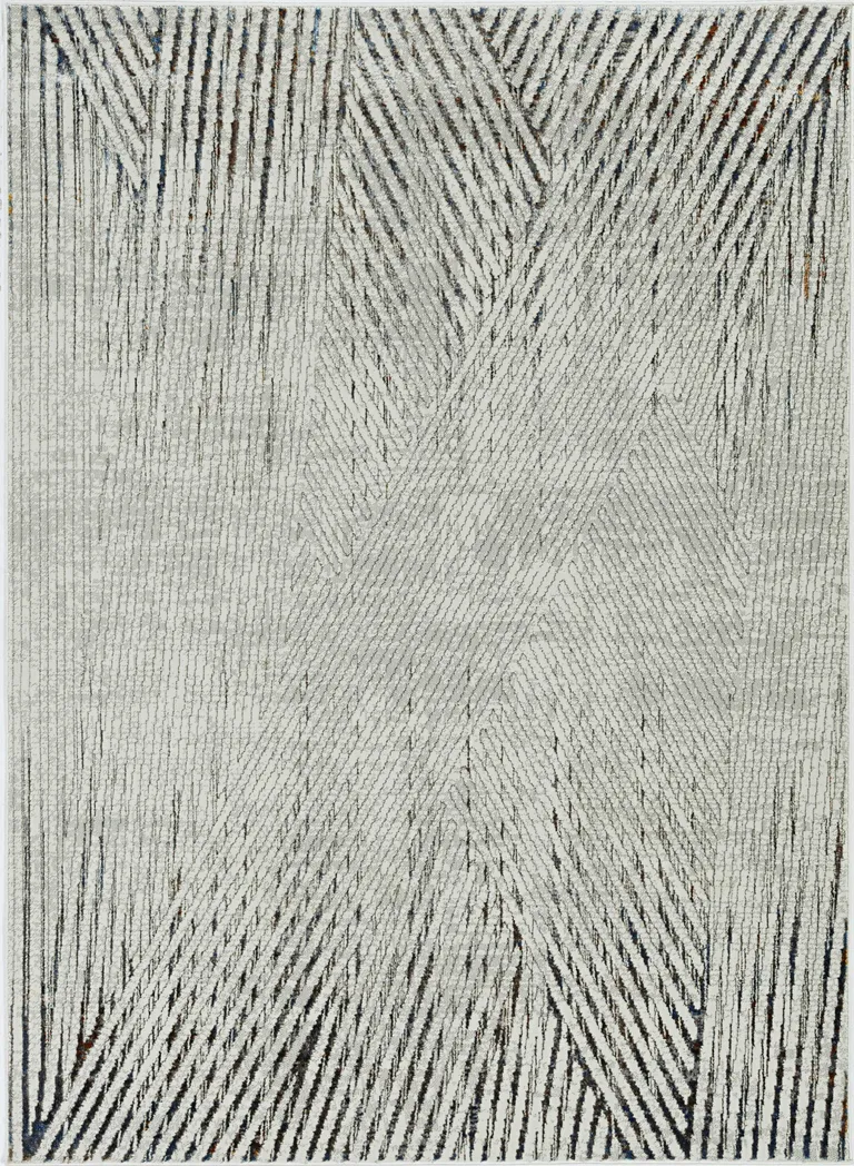 Ivory Grey Machine Woven Geometric Lines Indoor Runner Rug Photo 2