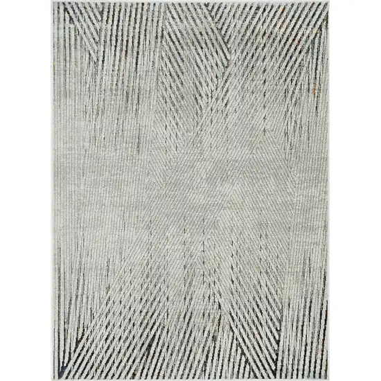 Ivory Grey Machine Woven Geometric Lines Indoor Runner Rug Photo 2