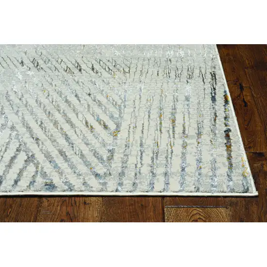 Ivory Grey Machine Woven Geometric Lines Indoor Runner Rug Photo 1