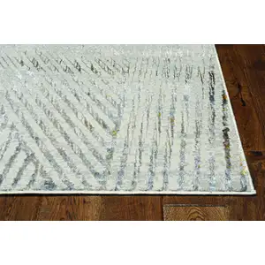 Photo of Ivory Grey Machine Woven Geometric Lines Indoor Runner Rug