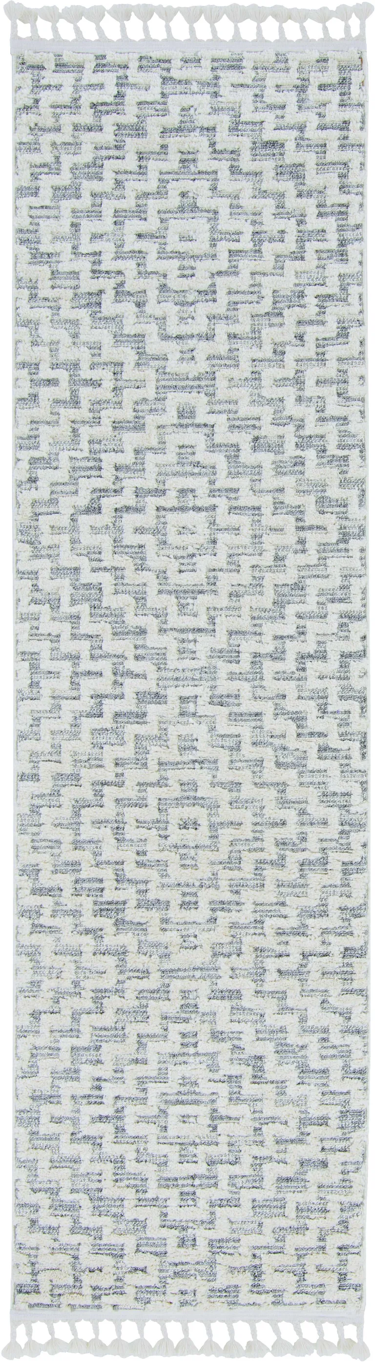 Ivory Grey Machine Woven Geometric With Fringe Indoor Area Rug Photo 3