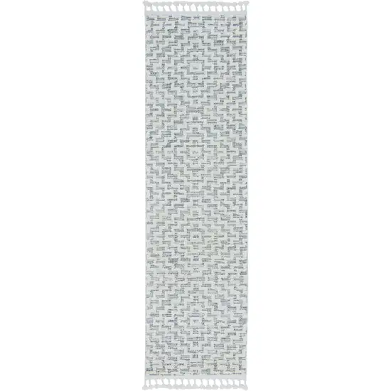 Ivory Grey Machine Woven Geometric With Fringe Indoor Area Rug Photo 3