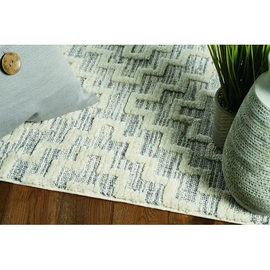 Ivory Grey Machine Woven Geometric With Fringe Indoor Area Rug Photo 4