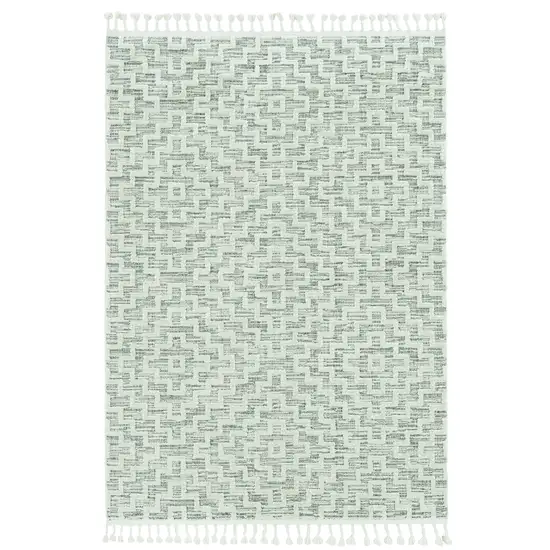 Ivory Grey Machine Woven Geometric With Fringe Indoor Area Rug Photo 2