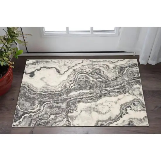 Gray And Ivory Abstract Area Rug Photo 2