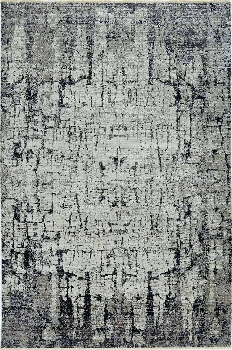 Ivory Grey Machine Woven Shrank Abstract Industrial Style Indoor Area Rug Photo 2