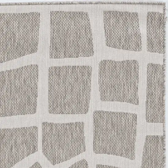 Ivory Grey Machine Woven UV Treated Abstract Indoor Outdoor Area Rug Photo 1