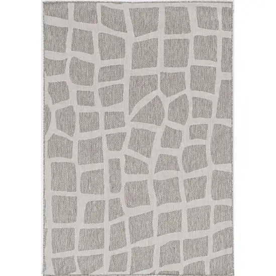 5'X7' Ivory Grey Machine Woven Uv Treated Abstract Indoor Outdoor Area Rug Photo 2