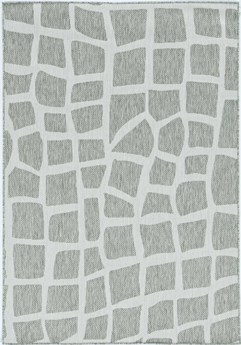 Ivory Grey Machine Woven UV Treated Abstract Indoor Outdoor Area Rug Photo 2