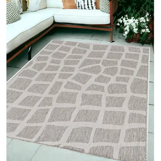 5'X7' Ivory Grey Machine Woven Uv Treated Abstract Indoor Outdoor Area Rug Photo 1