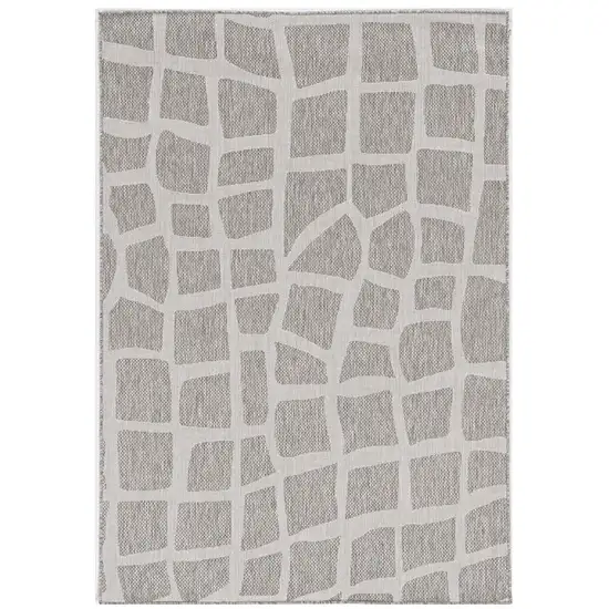 5' X 7' Ivory Grey Machine Woven Uv Treated Abstract Indoor Outdoor Area Rug Photo 2