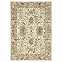 Photo of Ivory Grey Orange Green Blue And Red Oriental Power Loom Stain Resistant Area Rug With Fringe