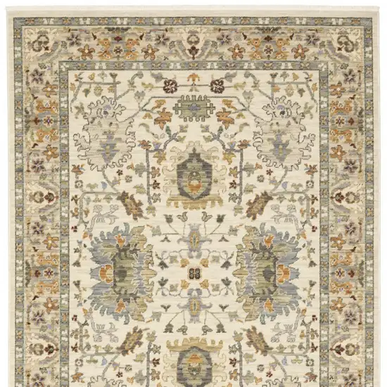 Ivory Grey Orange Green Blue And Red Oriental Power Loom Stain Resistant Area Rug With Fringe Photo 6