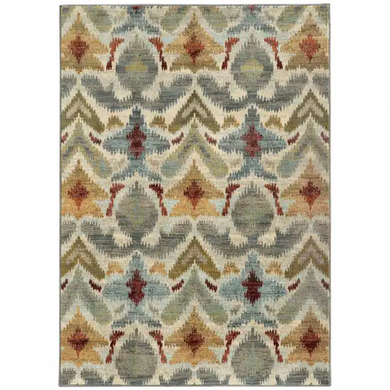 Ivory Grey Rust Gold And Blue Abstract Power Loom Stain Resistant Area Rug Photo 1