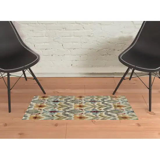 Ivory Grey Rust Gold And Blue Abstract Power Loom Stain Resistant Area Rug Photo 2