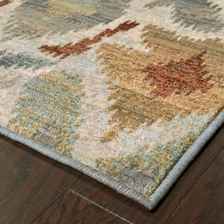 Ivory Grey Rust Gold And Blue Abstract Power Loom Stain Resistant Area Rug Photo 3