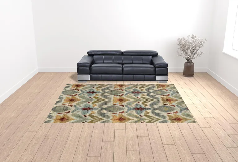 Ivory Grey Rust Gold And Blue Abstract Power Loom Stain Resistant Area Rug Photo 2