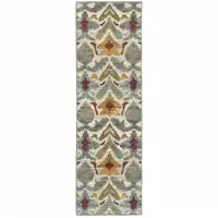 Photo of Ivory Grey Rust Gold And Blue Abstract Power Loom Stain Resistant Runner Rug