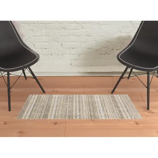 Ivory Grey Tan And Brown Abstract Power Loom Stain Resistant Area Rug Photo 2