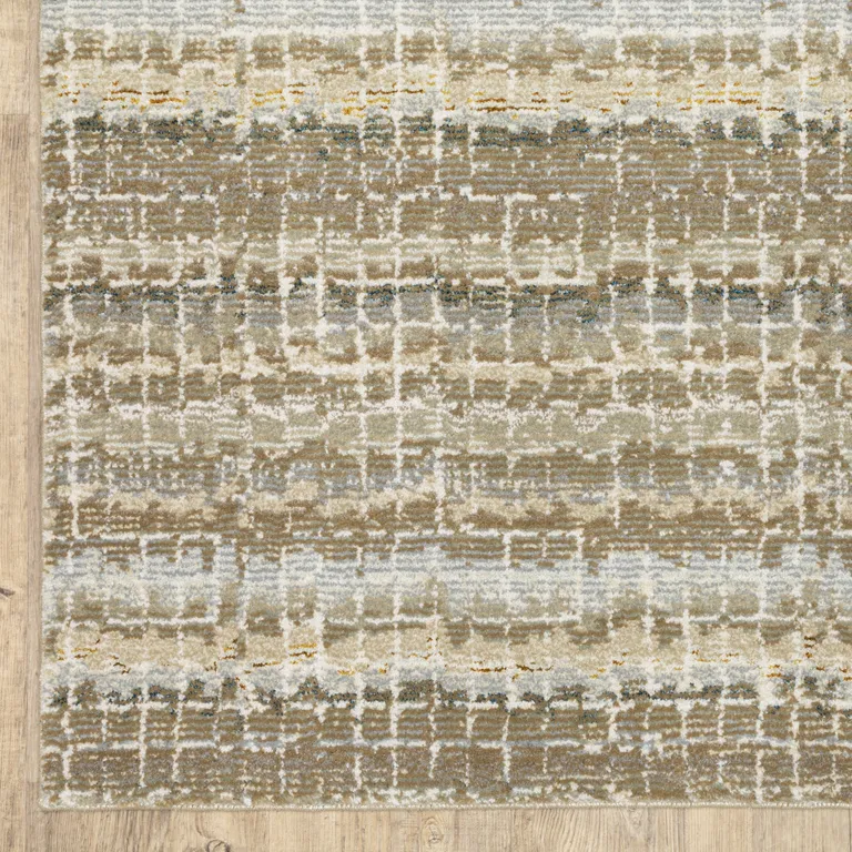 Ivory Grey Tan And Brown Abstract Power Loom Stain Resistant Runner Rug Photo 4