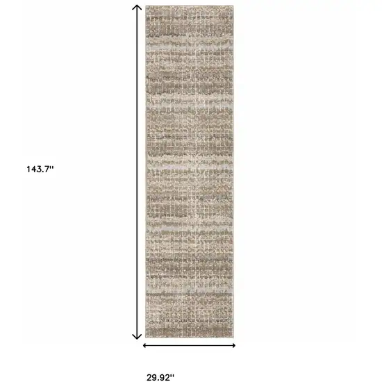 Ivory Grey Tan And Brown Abstract Power Loom Stain Resistant Runner Rug Photo 7