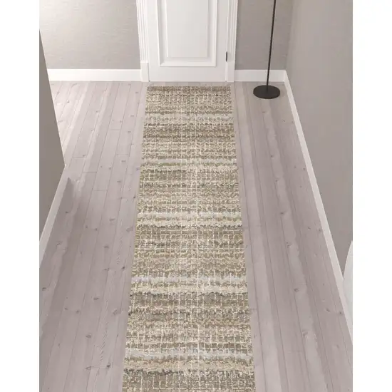 Ivory Grey Tan And Brown Abstract Power Loom Stain Resistant Runner Rug Photo 2