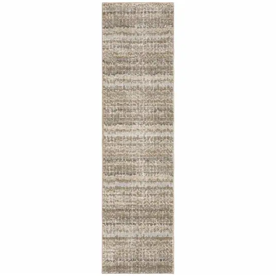 Ivory Grey Tan And Brown Abstract Power Loom Stain Resistant Runner Rug Photo 1