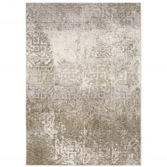 Ivory Grey Tan Brown And Beige Abstract Power Loom Stain Resistant Area Rug Photo 5