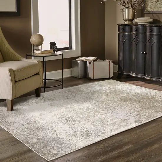 Ivory Grey Tan Brown And Beige Abstract Power Loom Stain Resistant Area Rug Photo 8