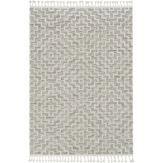 Ivory Grey Zigzag Diamonds Area Rug with Fringe Photo 3