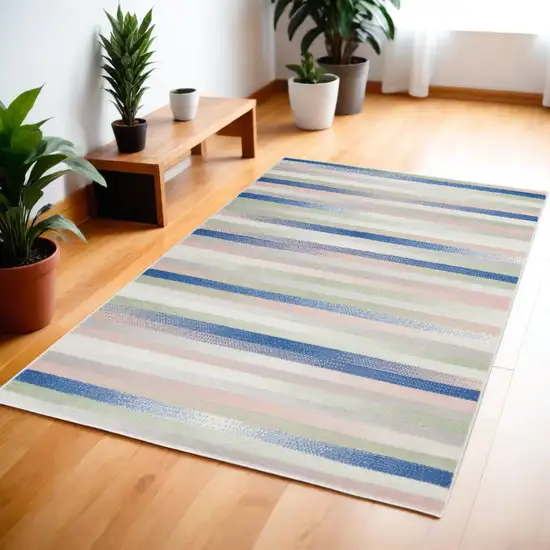 Navy Blue Striped Dhurrie Area Rug Photo 1