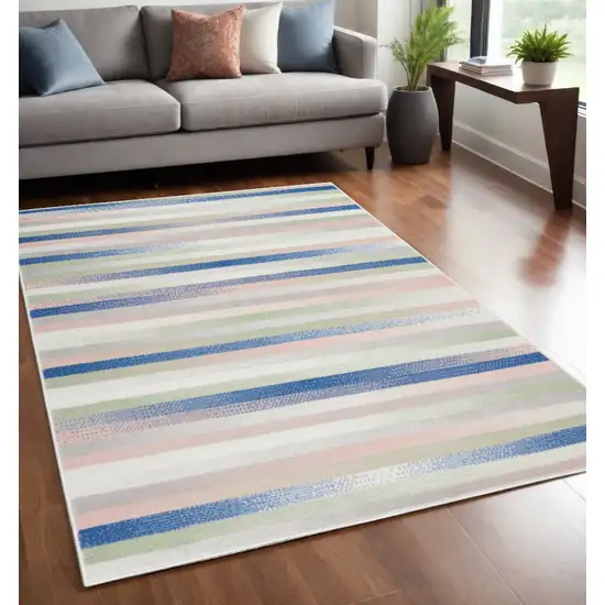 Navy Blue Striped Dhurrie Area Rug Photo 1