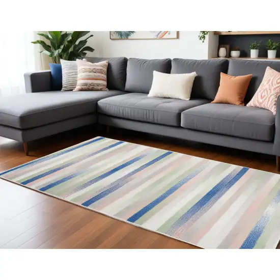 Navy Blue Striped Dhurrie Area Rug Photo 1