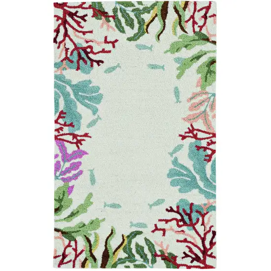8'X10' Ivory Hand Hooked Bordered Coral Reef Indoor Area Rug Photo 2