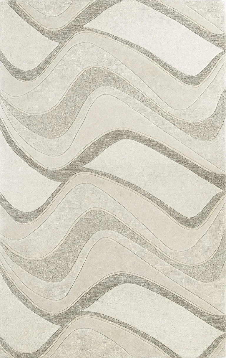 Ivory Hand Tufted Abstract Waves Indoor Accent Rug Photo 1