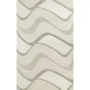 Photo of Ivory Hand Tufted Abstract Waves Indoor Accent Rug