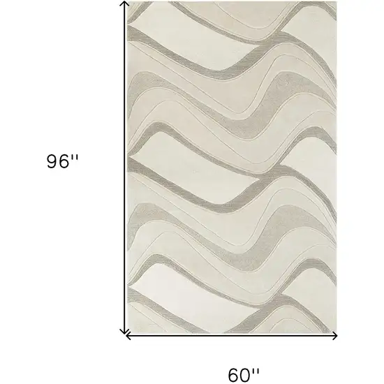 Ivory Hand Tufted Abstract Waves Indoor Area Rug Photo 3