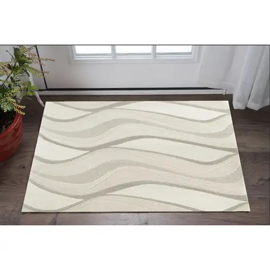 3'X5' Ivory Hand Tufted Abstract Waves Indoor Area Rug Photo 1