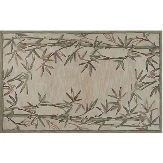 Ivory Hand Tufted Bordered Bamboo Indoor Area Rug Photo 2