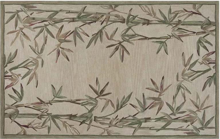 Ivory Hand Tufted Bordered Bamboo Indoor Area Rug Photo 2