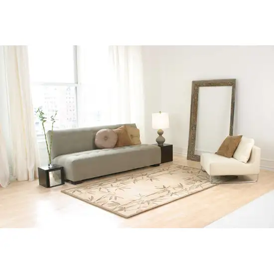 Ivory Hand Tufted Bordered Bamboo Indoor Area Rug Photo 4
