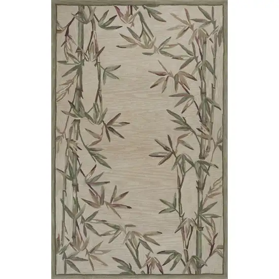 Ivory Hand Tufted Bordered Bamboo Indoor Area Rug Photo 1