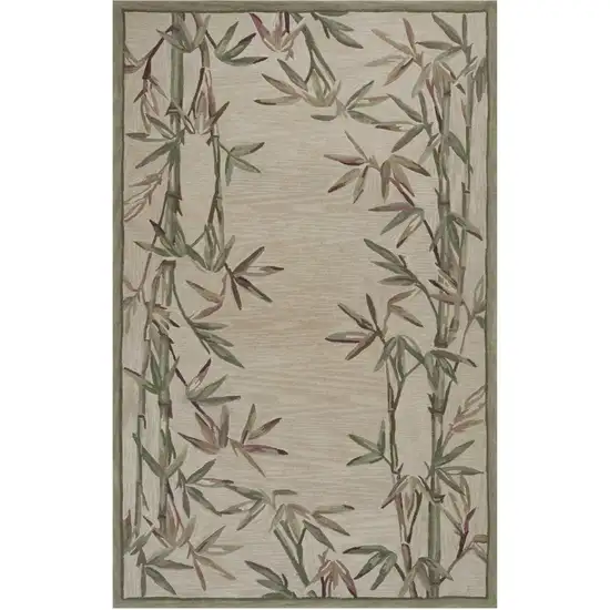 5'X8' Ivory Hand Tufted Bordered Bamboo Indoor Area Rug Photo 1