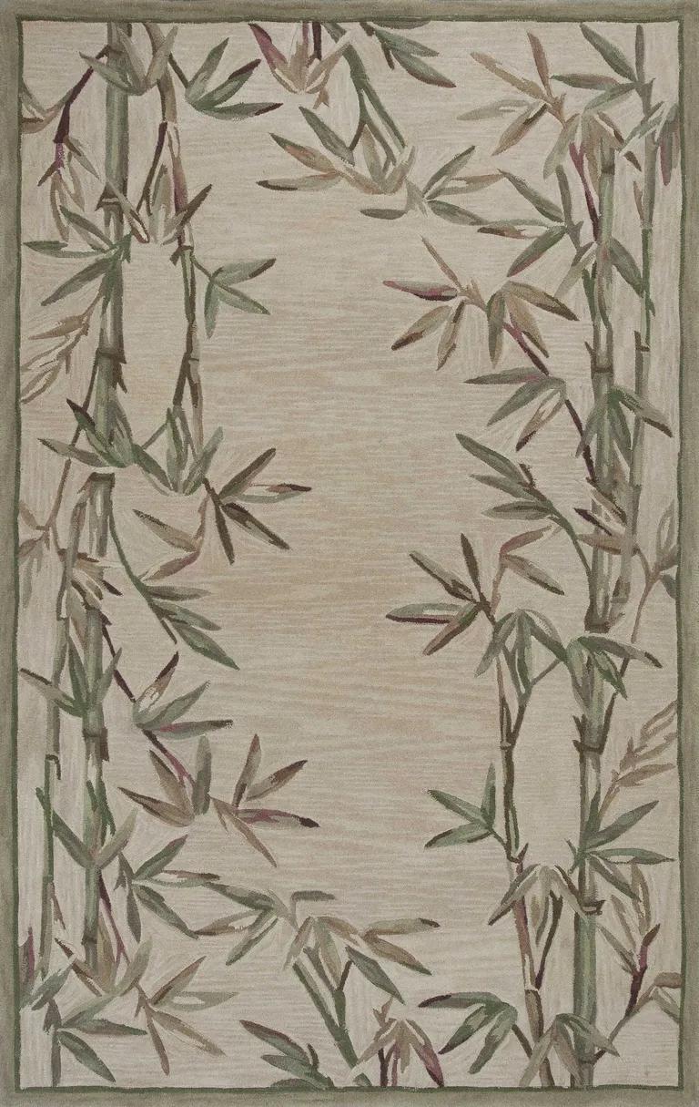 Ivory Hand Tufted Bordered Bamboo Indoor Area Rug Photo 1