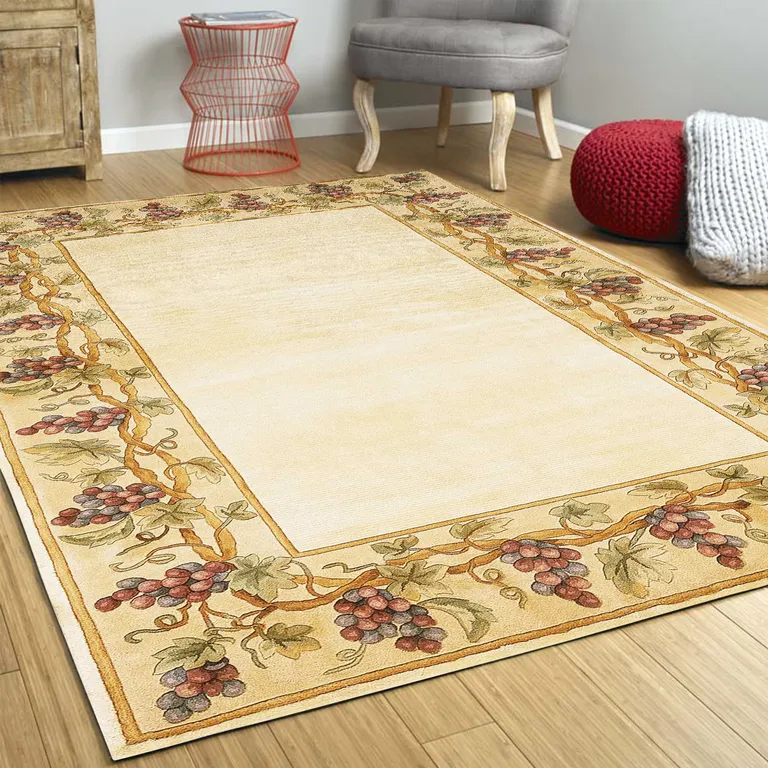 Ivory Hand Tufted Bordered Grapevine Indoor Accent Rug Photo 4