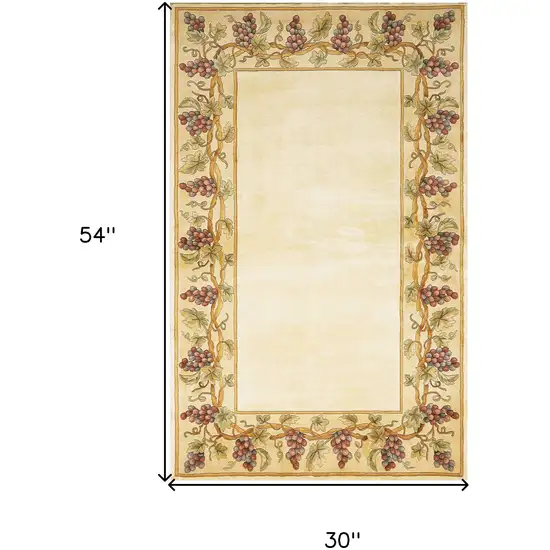 Ivory Hand Tufted Bordered Grapevine Indoor Area Rug Photo 5