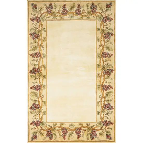 Ivory Hand Tufted Bordered Grapevine Indoor Area Rug Photo 1