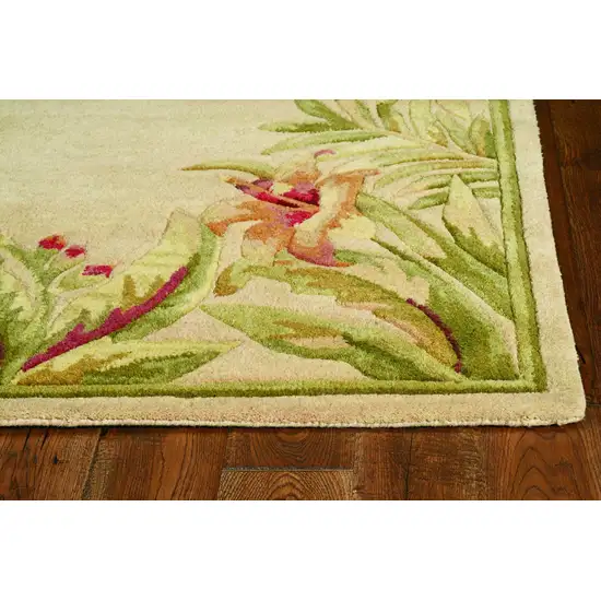 Ivory Hand Tufted Bordered Tropical Flowers Round Indoor Area Rug Photo 4